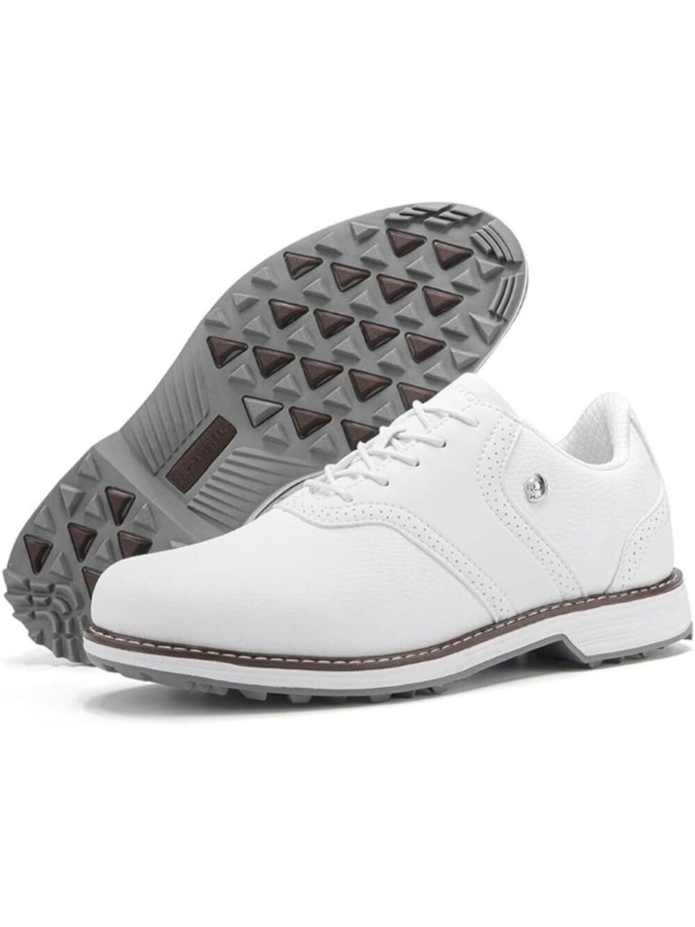Men's White-5 Spikes Classic Golf Footwear Walking Sneakers Golfers Golf Shoes